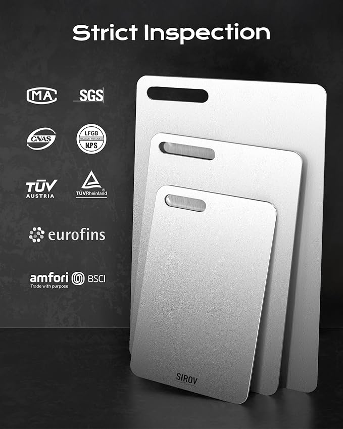 Titanium Cutting Board, 100% Pure Titanium Cutting Boards For Kitchen, Best Non Toxic chopping board, Dishwasher safe, Hygiene and Durability for Meat, Fruit, and Vegetables (Set of 3)