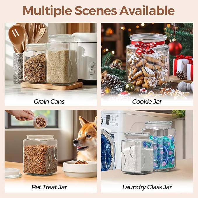 ComSaf 78 oz Glass Jars with Lids, 2.4 QT Large Glass Food Storage Containers with Lids, Tall Flour Sugar Storage Containers, Half Gallon Jar Wide Mouth for Kitchen Storage, large cookie jar