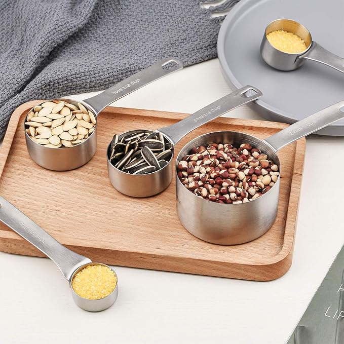 Zoyizi Measuring Cups Set, 18/8 (304) Stainless Steel Measuring Cups Set 9, Metal 8 Measuring Cups with 1 Magnetic Conversion Chart, Metric Measuring Cups with 1/8 & 3/4 Cup for Baking & Kitchen