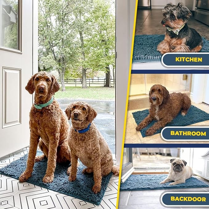 Muddy Mat® | Super Absorbent Door Mat Indoor, Microfiber Quick Dry Chenille Entryway Rug, Non-Slip Front Door Mat, Indoor Mats for Entryway, Machine Washable Pet Rug, Atlantic Blue 28"x18"