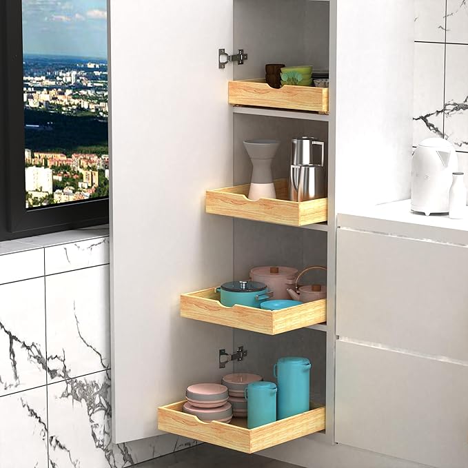 SITOO Pull Out Drawers for Kitchen Cabinets, Fully Assembled Wood Cabinet Pull Out Drawer, Pull Out Cabinet Organizer, Fast and Easy DIY Installation, 23”W x 21”D