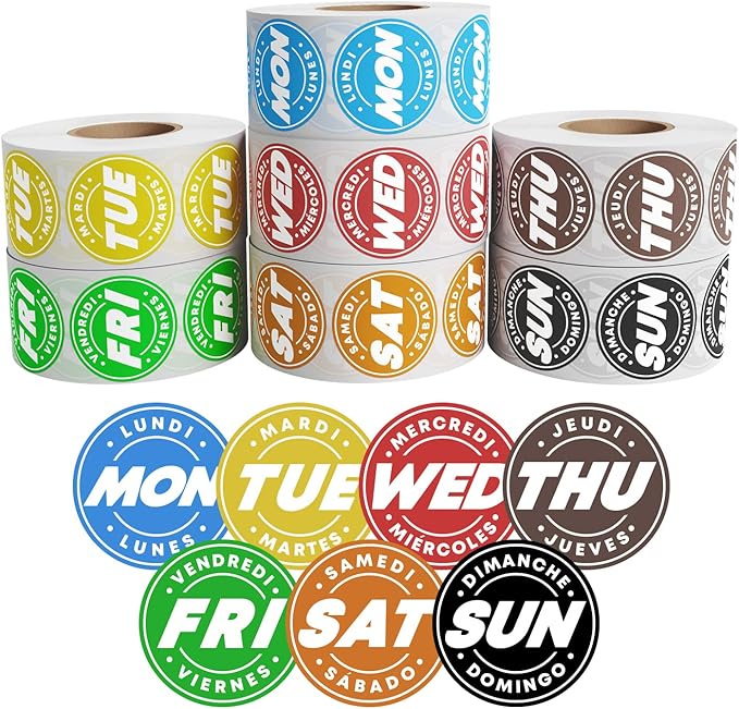 Easy Identification Date Stickers 7,000 Days of The Week Stickers - 3/4" Days of The Week Food Labels - Day Dots for Food - Restaurant Supplies - Best by Commercial Kitchen Supplies