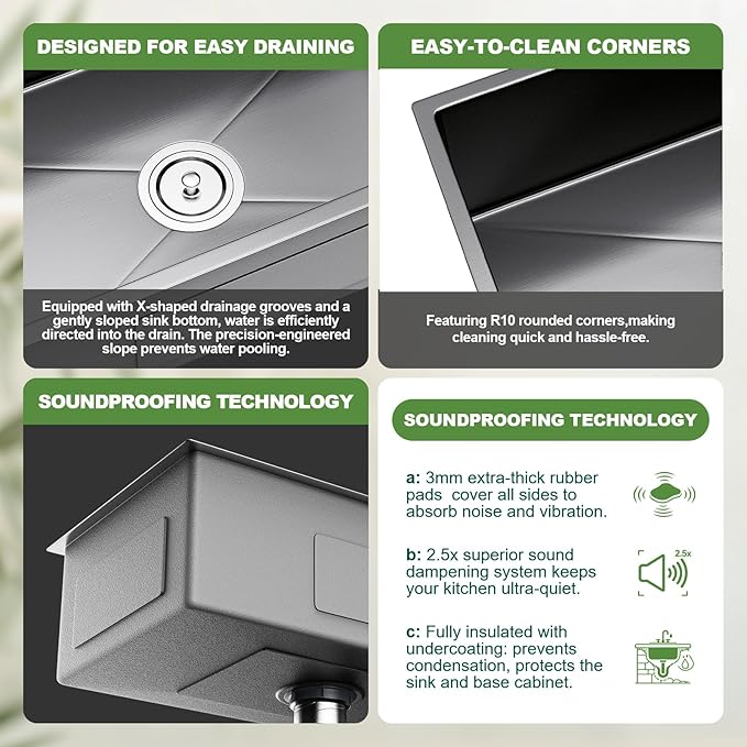 33" x 22" Drop-In Kitchen Sink, 9" Deep Single Bowl Topmount with Nano Coating, Stainless Steel for Kitchen & Laundry Room, Includes Accessories
