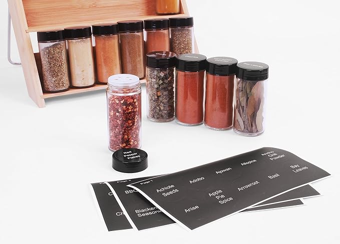 Orii Spice Labels - Black Round - 160 Pre-Printed +20 Blank