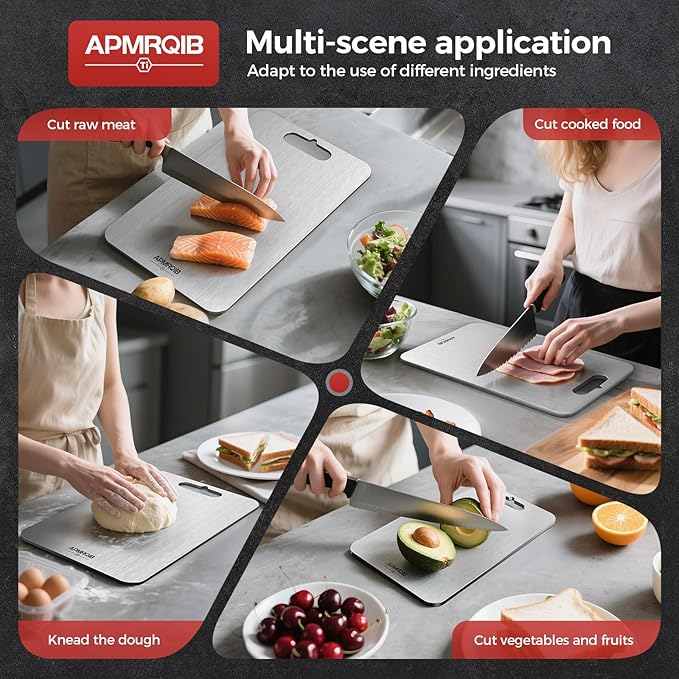 APMRQIB Titanium Cutting Board, 100% Pure Titanium Cutting Boards for Kitchen, Double Sided Non Toxic Cutting Board, Hygiene Durable Dishwasher Safe 13.1 ”× 8.1 ” (L)