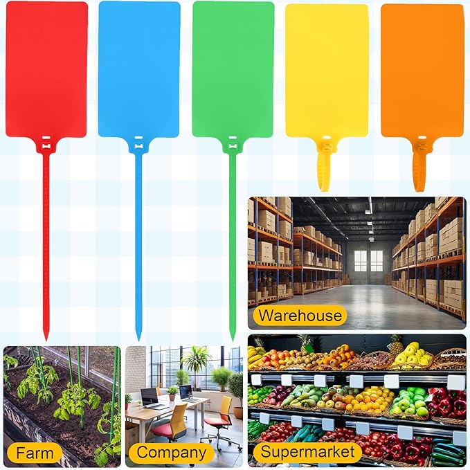 Chunful 500 Pcs Blank Plastic Tags Shipping Tags 3.94"x 2.36" Waterproof Sealing Shipping Labels Bulk Writable Hanging Tag Ties Sealing Strap Reusable Mark Labels for Keys Luggage Logistic(Colored)