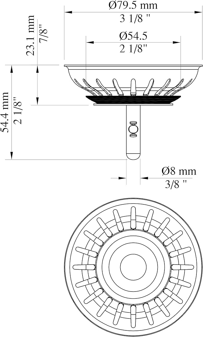 KANARY Kitchen Sink Basket Strainer Replacement for Standard Drains (3-1/2 Inch) Stainless Steel Body with Rubber Stopper (Single, White)