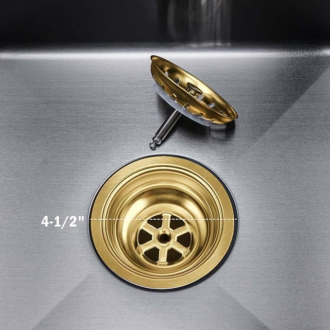 3-1/2'' Kitchen Sink Drain Kit Sink Drain Basket Sink Drain Assembly 304 Stainless Steel Sink Strainer Drain Basket Replacement Fit Standard Sink Drain Hole(Gold)