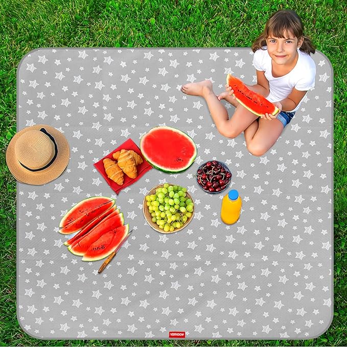 Splat Mat for Under High Chair, Non Slip Waterproof Mealtime Floor Mats Washable Portable Picnic Splash Mat for Baby Art/Craft/Playtime, 42X46 Inch - Grey Star