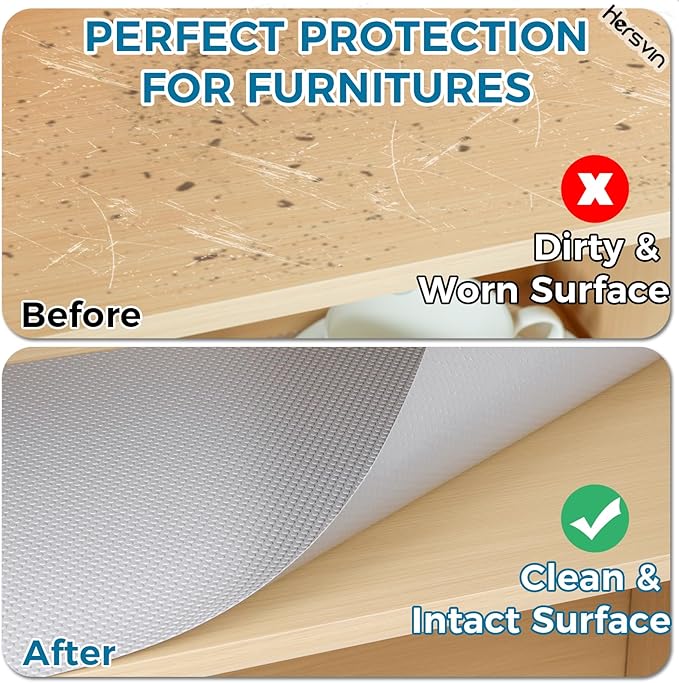 Hersvin Shelf Liners, 12in x 20ft Kitchen Drawer Mats, Non-Adhesive EVA Cupboard Protector, Cabinet Lining (Light Gray/Dot)