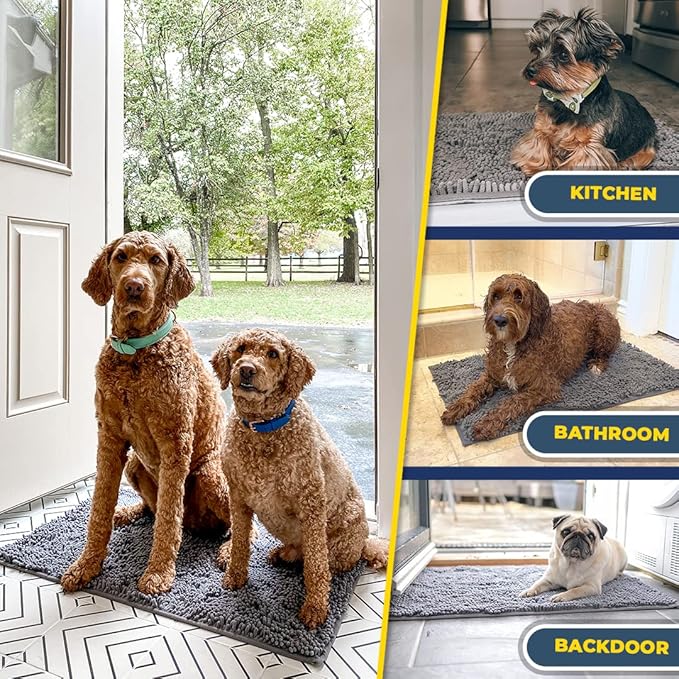 Muddy Mat® | Super Absorbent Door Mat Indoor, Microfiber Quick Dry Chenille Entryway Rug, Non-Slip Front Door Mat, Indoor Mats for Entryway, Machine Washable Pet Rug, Grey 30"x19"