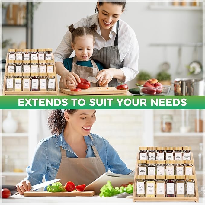 Nurtopia Spice Organizer, Bamboo 3 Tier Spice racks, Kitchen Seasoning Spices Rack, Suitable for Spice Organizers Such as Sitchen Countertops, Stoves, Sorage Rooms (S)