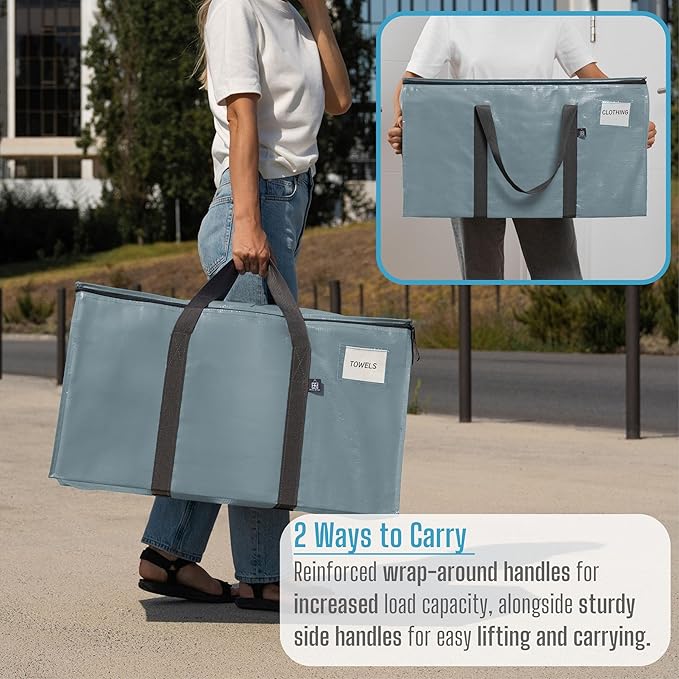 VENO 10 Pack Moving Bags, Upgraded Heavy Duty, Moving Boxes Alternative, Packing Storage Supplies for Dorm Room Essentials with Zipper for Clothes, Large Totes for Packaging (Light Blue, 10 Pack)