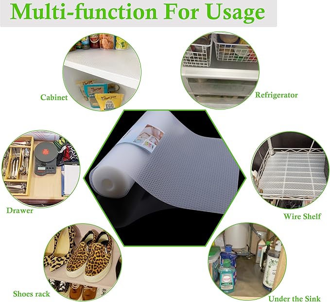 Shelf Liners for Kitchen Cabinets Non-Adhesive Drawer Liners 16 Inch Wide X 20 Ft Non Slip Waterproof Cupboard Liner Clear Reusable Cabinet Liners for Kitchen Bathroom Pantry Refrigerator