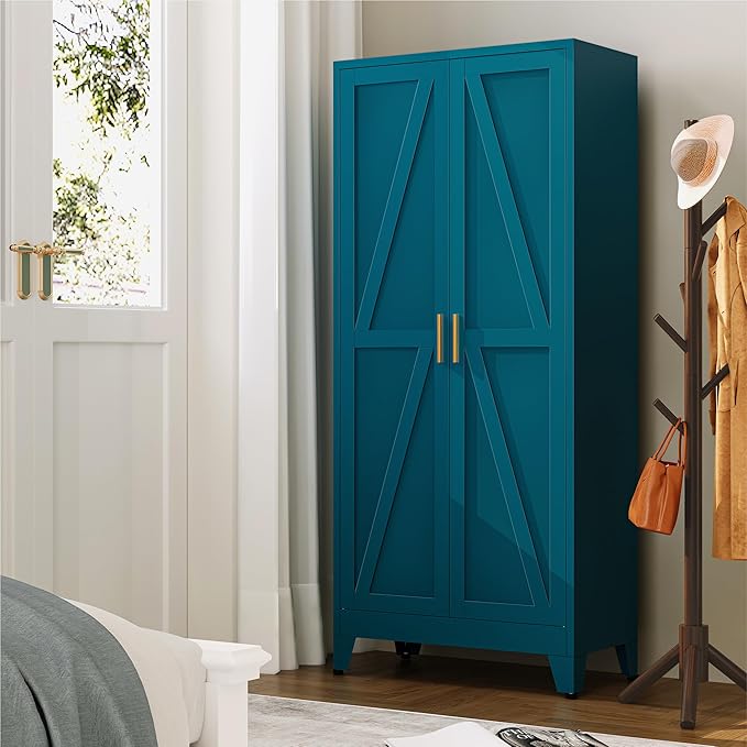 71''Metal Cabinet with 4 Adjustable Shelves,5-Tier Pantry Storage Cabinet,Kitchen Pantry Cabinet for Living Room,Dining Room, Blue
