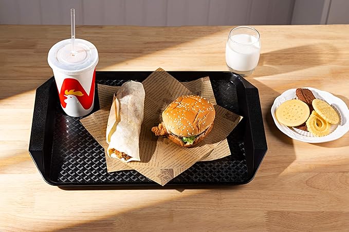 Eslite Plastic Fast Food Serving Tray,16.95 by 11.82-Inch,Set of 12 (Black)