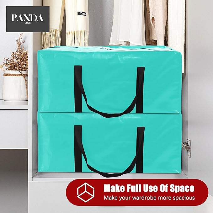 8 Pack Extra Large Moving Bags with Zippers & Carrying Handles, Heavy-Duty Storage Tote for Space Saving Moving Storage, Fold Flat, Alternative to Box and Bin,Aquamarine