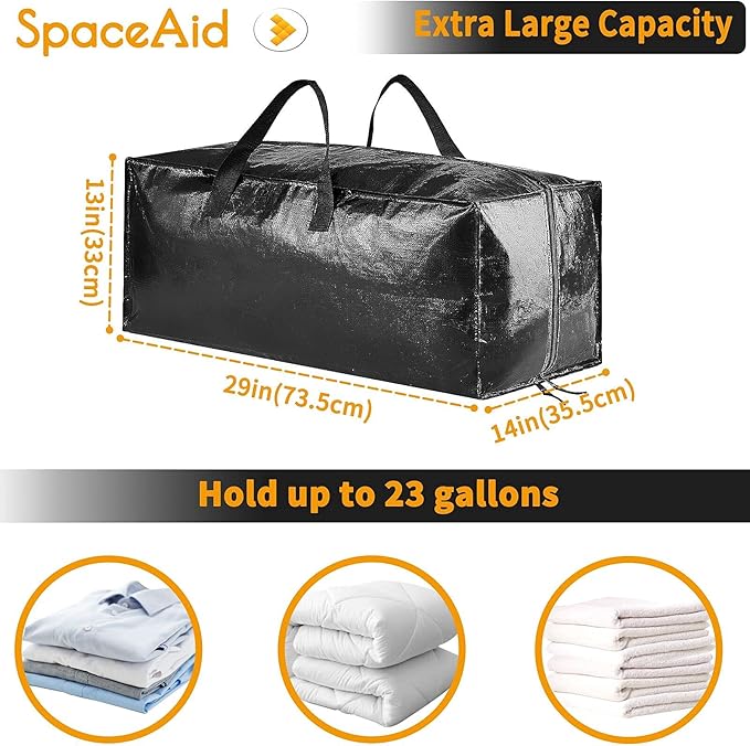 SpaceAid Heavy Duty Moving Bags, Extra Large Storage Totes W/Backpack Straps Strong Handles & Zippers, Alternative to Moving Boxes, Packing & Moving Supplies, Black (4 Pack)