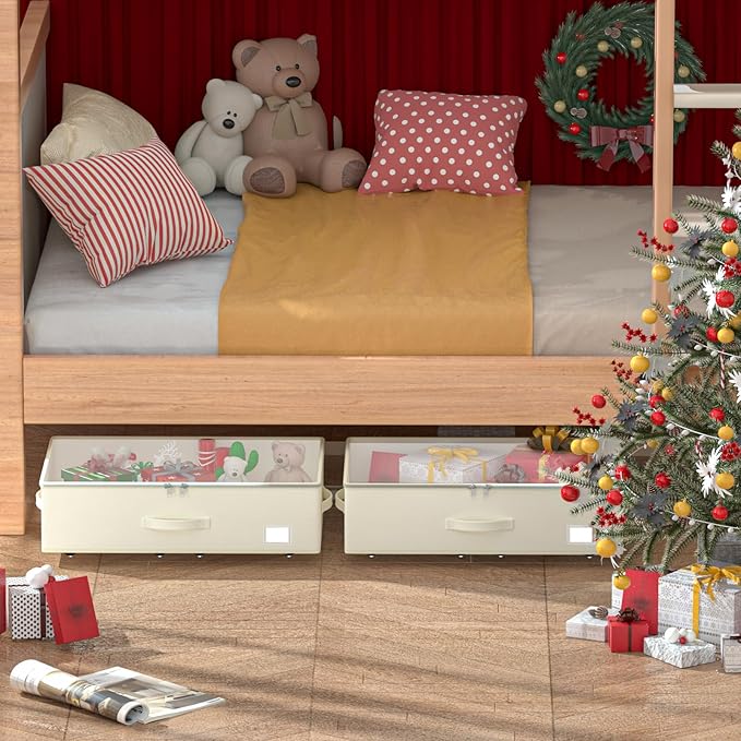 Under Bed Storage with Wheels, No Assemble Required 10 inches height Under Bed Storage bins,Large capacity Rolling Underbed Shoe Storage containers,dorm underbed storage drawers