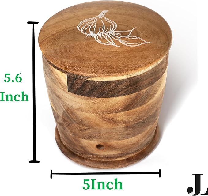 Jean Lemond Introducing The Always Fresh Acacia Garlic Keeper For Counter. A Crafted Large Garlic Storage Jar. A Rustic Garlic Holder Container Pot Saver.