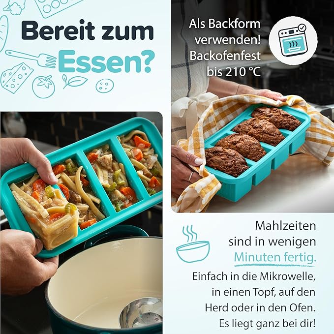 Souper Cubes Silicone Freezer Molds Gift Set with 2 Tbsp, 1/2, 1, and 2 Cup Silicone Freezer Trays With Lids - Meal Prep and Kitchen Essentials Bundle - Aqua
