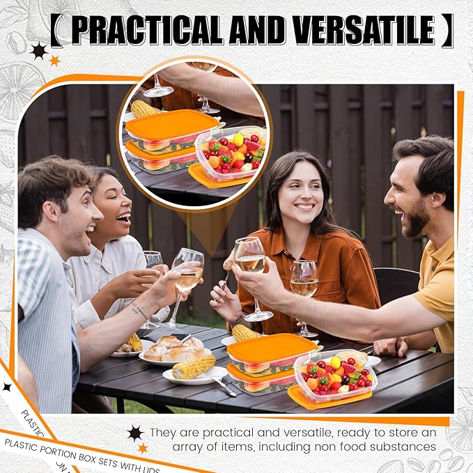 18 Pcs 33 Oz/ 4 Cups Plastic Food Storage Containers with Lids Portion Box Sets with Cover Stackable Plastic Containers with Lids Microwave Freezer Dishwasher Safe (Orange)