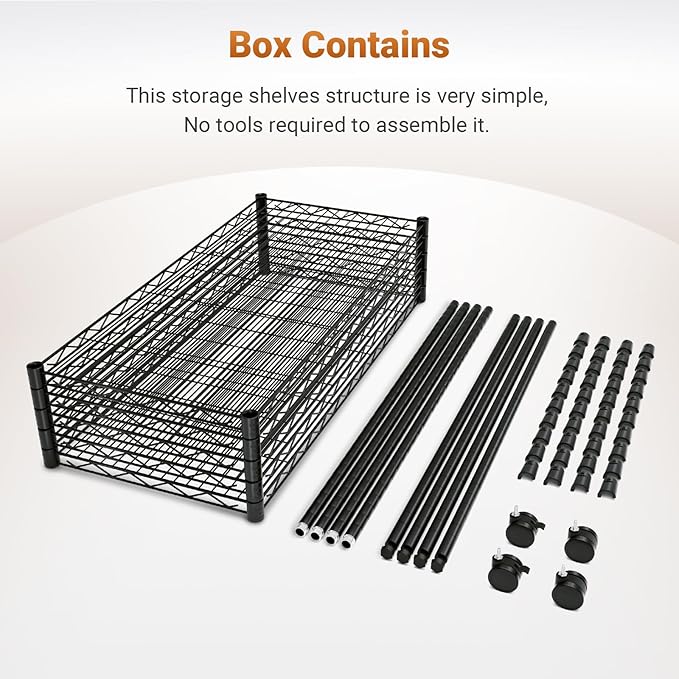 YSSOA Heavy Duty 5-Shelf Storage Shelving Unit, 1250lbs Loading Capacity, 29.92" D x 13.98" W x 62.99" H Adjustable Steel Organizer Wire Rack, Black, 2 Pack