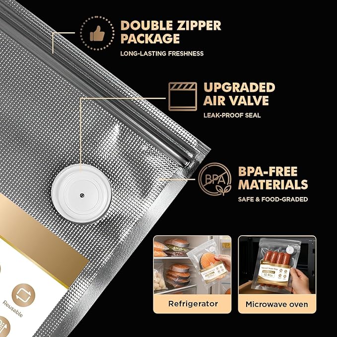 Vacuum Sealer Machine for Food Storage: Compact Food Sealer Saver 5X Fresh Longer, Handheld Detachable Water Tank, 10 PCS Vacuum Seal Bags for Kitchen Fridge Travel Seal Meal Mothers Day Gift For Wife