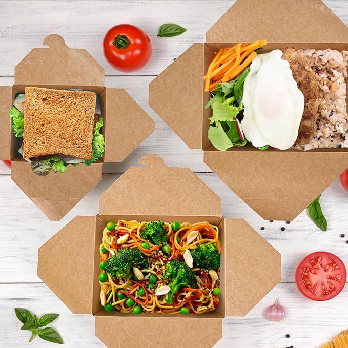 EcoDispose 30 oz Kraft Paper Pack of 450 Fold To Go Containers, Microwaveable Leak and Grease Proof Take Out Boxes for Lunch,Leftover and Restaurant