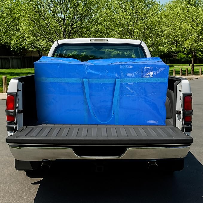 Windyun 4 Pack 69 Gallon Extra Large Moving Bags XXL Heavy Duty Storage Bag with Strong Zipper Handle Jumbo Big Tote Box Foldable for College Dorm Travel Clothes Duffle Blanket Pillow(Blue)