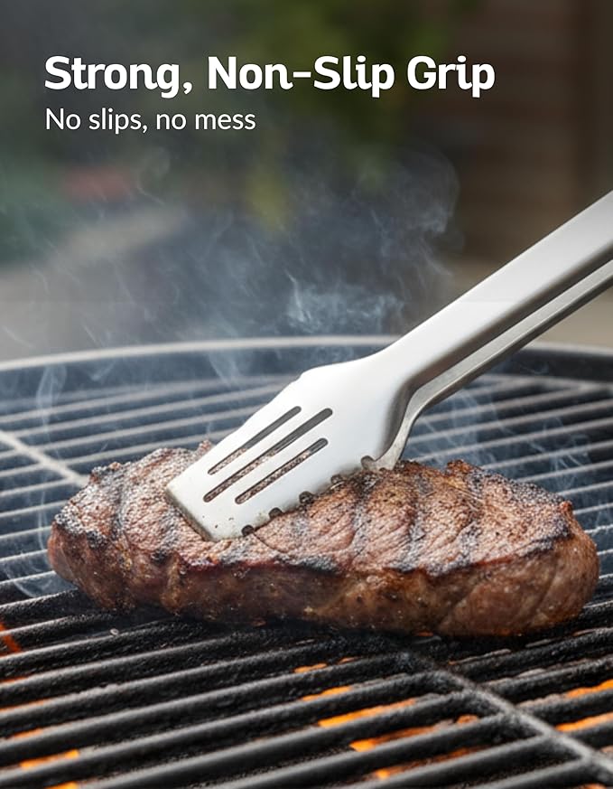 17-Inch Grill Tongs for Outdoor Grilling - Heavy Duty Stainless Steel Tongs with Luxurious Walnut Grip & Premium Gift Pouch - Extra Long BBQ Tongs for Grilling, Smoker & Outdoor Cooking