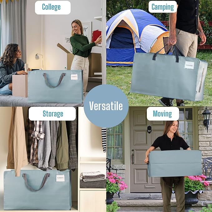 VENO 2 Pack Moving Bags and Large Christmas Decoration Storage Bins with lids. Alternative to Moving Boxes, Packing Supplies for College. Heavy Duty Totes (Light Blue Matte, 2 Pack)