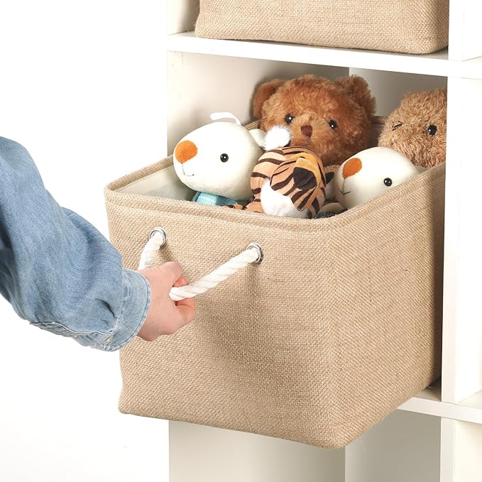 Temary Fabric Storage Cubes Bins Basket 4 Pack for Organizing Home, Shelves, Closet, Empty Gift Baskets with Rope Handles for Gift Empty (15 * 11 * 9.5"-Linen Yellow)
