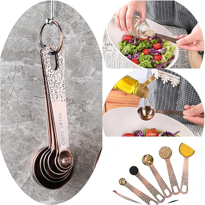 SUNMVEHOT Copper Measuring Cups and Spoons Set, Stainless Steel Measuring Tools Set for Baking & Kitchen, Metric & US 4 Copper Plated Measure Cups and 5 Measure Spoons with Leveler for Wet & Dry