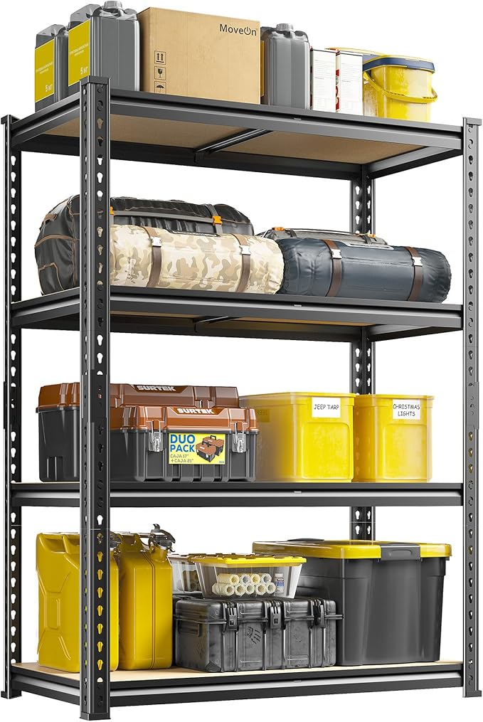 48" H Storage Shelves 31.5" W Garage Shelving Adjustable 1600LBS Metal Shelving Heavy Duty 4 Tier Garage Shelves for Pantry Kitchen Closet Basement Warehouse