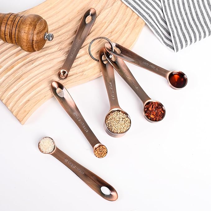Viwehots Measuring Cups and Spoons Set, Copper Measuring Cups and Spoons Set for Kitchen & Baking, Stainless Steel 5 Measure Cups & 6 Spoons for Drying&Liquid, US & Metric Measuing Tool