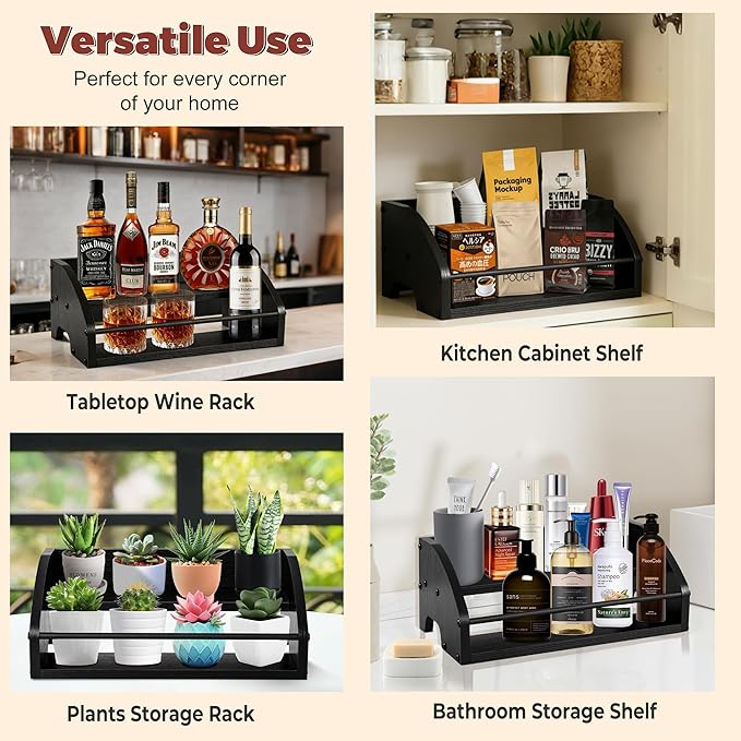 HRUSGO Countertop Spice Rack – Wooden Display Shelf for Kitchen, Coffee Bar, or Home Storage, Compact Stand for Jars, Syrups, Condiments & Bottles (2-Tier)