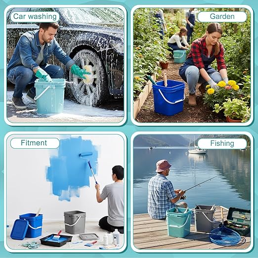 Mumufy 3 Pcs 3.5 Gallon Square Food Grade Bucket with Lid Square Bucket Pail with Plastic Handles for Storing Dry Food, Charcoal, Camping, Fishing (Aqua,Gray,Blue)