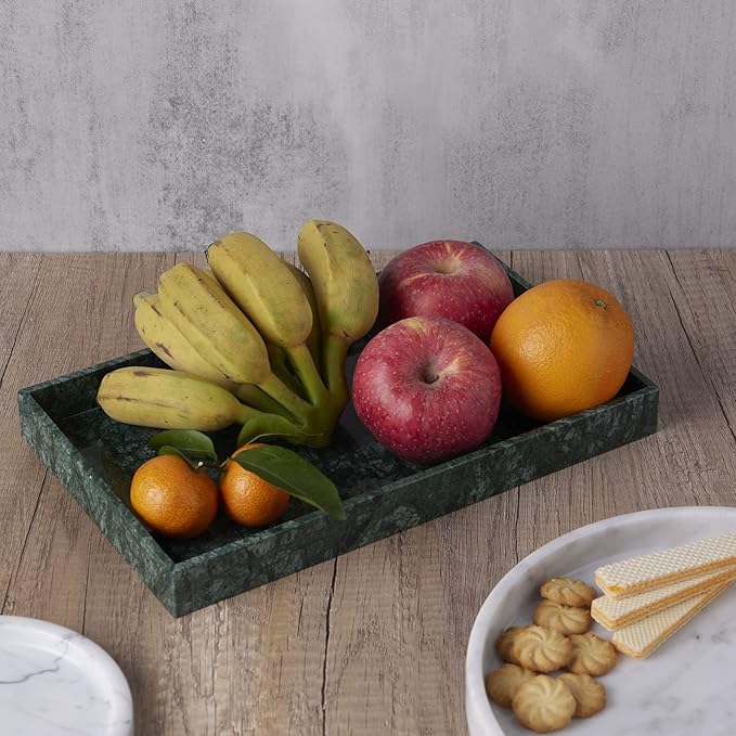 PHINILUX ๐๐๐๐ฅ ๐๐ฎ๐ฑ๐ฎ๐ซ๐ข๐จ๐ฎ๐ฌ Marble Vanity Tray (12x7in), Counter Organizer for Bathroom, Kitchen, Dresser, Coffee Table, Serving & Decorative (Dark Green)