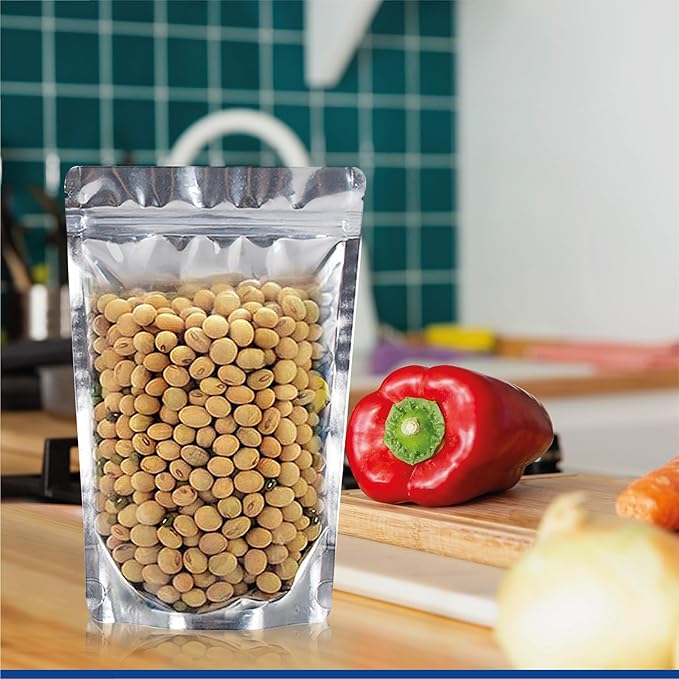 BELLE KR® 6x9 Mylar Bags Stand Up - Pack Of 100-7.5mil Thick - Clear Mylar Bags with See Through Window for Freeze Drying Food - Bonus Labels Included