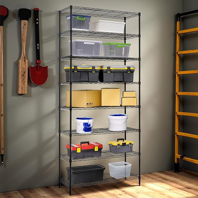 Finnhomy 8-Tier Wire Shelving Unit - Adjustable Steel Rack, 14x36x80 Inches, 8 Metal Shelves for Pantry and Garage Storage - NSF Certified, Black