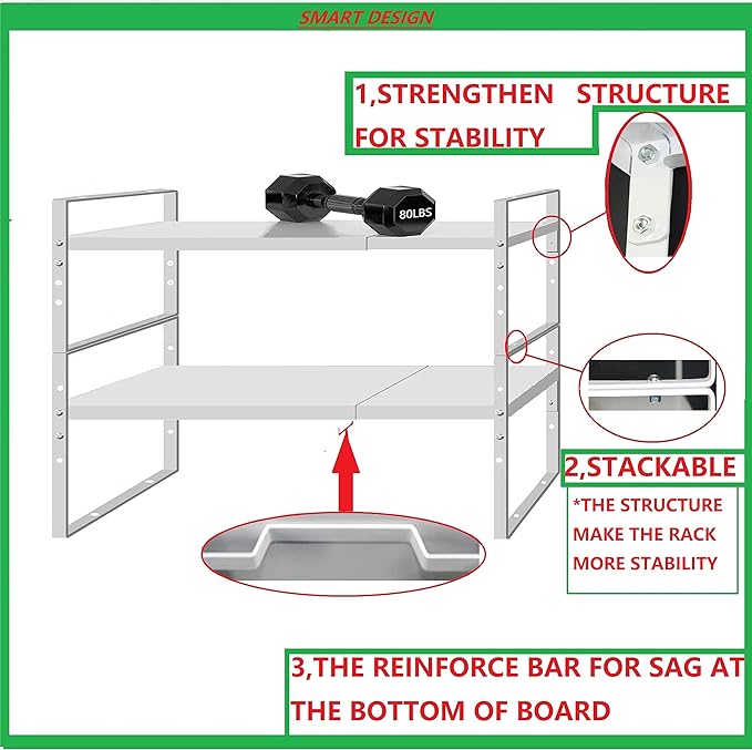 Jojocross Expandable Stackable Spice Rack Cabinet Shelf Organizer in Cabinets Shelves Kitchen Cupboard Organization Stack up Racks Pantry Countertop Storage Large/White 1 Pack