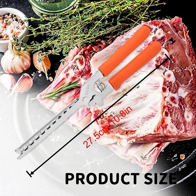 Rib Membrane Removal Tool, Thick Stainless Steel Rib Prep Tool Membrane Remover, Effortless BBQ Rib Prep, Pork Rib Skinner, and Meat Preparation, BBQ Set Enthusiasts Master (Orange)