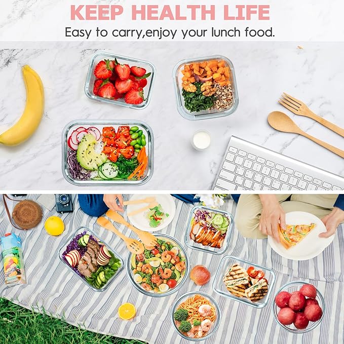 34pcs Glass Food Storage Containers with Lids Set, Airtight Glass Meal Prep Containers (17 Containers & 17 Lids), Leak Proof Lunch Container BPA-Free, Microwave, Oven, Freezer, Dishwasher Safe-PINK