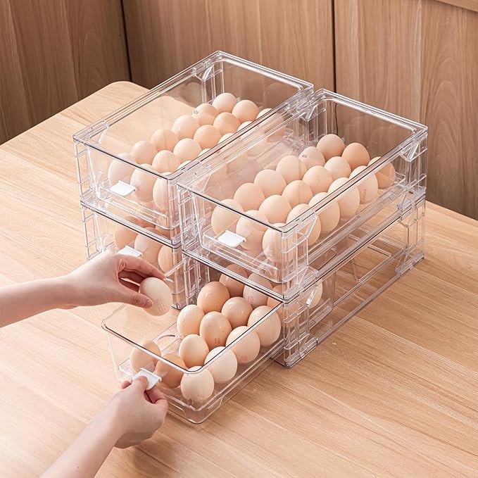 BPA-Free Egg Storage Drawer - Stackable Refrigerator Egg Tray, 2 Pack, 36 Egg Tray.