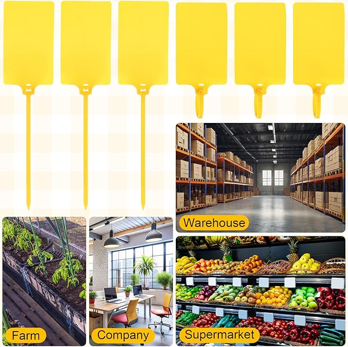 Chunful 500 Pcs Blank Plastic Tags Shipping Tags 3.94"x 2.36" Waterproof Sealing Shipping Labels Bulk Writable Hanging Tag Ties Sealing Strap Reusable Mark Labels for Keys Luggage Logistic(Yellow)