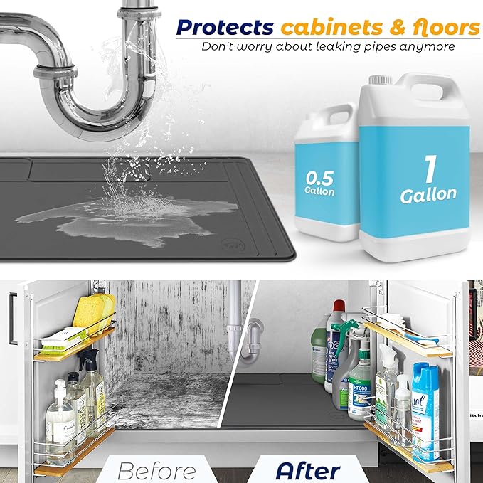 The Original Under Sink Mat - Silicone Waterproof mat, Trimmable, Easy to Clean, Kitchen Cabinet Liner, Undersink Waterproof mat, Disinfection Surface - 31" x 22" or Smaller
