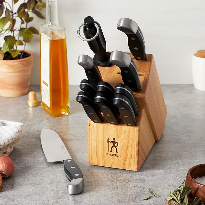 HENCKELS Statement Premium Quality 12-Piece Knife Set with Block, Razor-Sharp, German Engineered Informed by 100+ Years of Mastery, Lightweight and Strong, Dishwasher Safe, Natural
