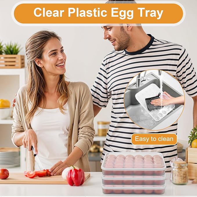 3 Pack Deviled Egg Containers with Lid - Stackable Egg Trays for Deviled Eggs, 90 Slots Plastic Eggs Holder for Refrigerator, Party, Travel (13.58 x 10.23 x 1.96 inches, Clear, BPA-Free)