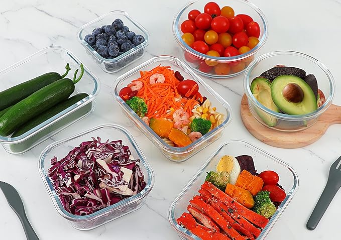 M MCIRCO 24-Piece Glass Food Storage Containers with Locking Lids,Glass Meal Prep Containers Set - Airtight Lunch Containers, Microwave, Oven, Freezer and Dishwasher, Red